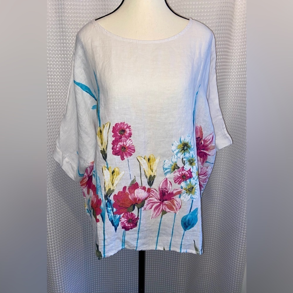 Viola Borghi made in Italy‎ Linen oversized floral Top Sz small (fits many sizes